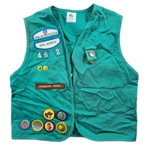 Girl‎ Scouts Junior Vest Girls Medium Green Patches and Pins San Jacinto Troop